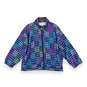 Vintage 90's Rafael Windbreaker Jacket Multi Color Abstract Full Zip Size Medium